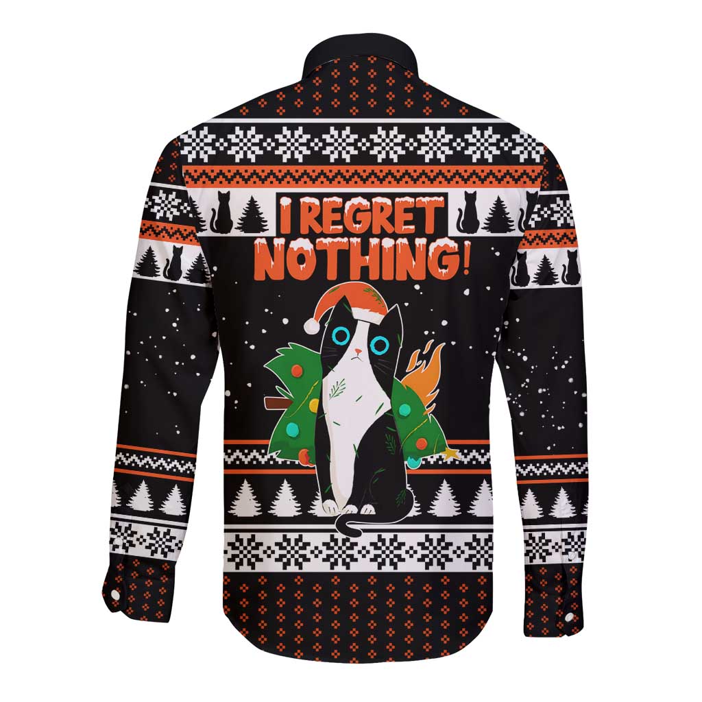 I Regret Nothing Cat Christmas Christmas Long Sleeve Button Shirt Xmas Holiday Patterns - Wonder Print Shop