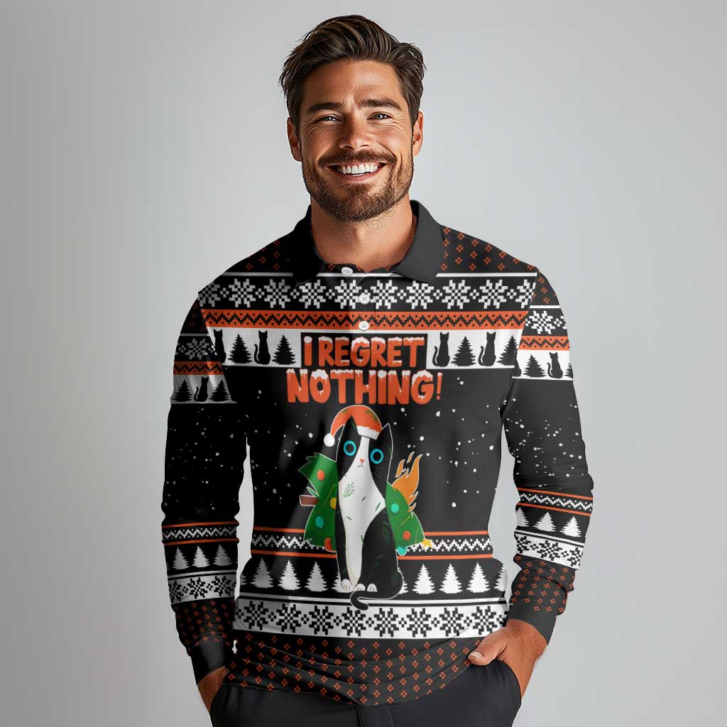 I Regret Nothing Cat Christmas Christmas Long Sleeve Polo Shirt Xmas Holiday Patterns - Wonder Print Shop