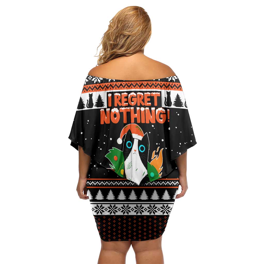 I Regret Nothing Cat Christmas Christmas Off Shoulder Short Dress Xmas Holiday Patterns - Wonder Print Shop