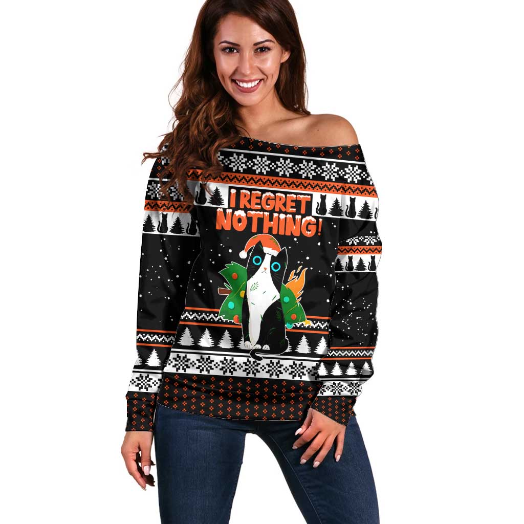 I Regret Nothing Cat Christmas Christmas Off Shoulder Sweater Xmas Holiday Patterns - Wonder Print Shop