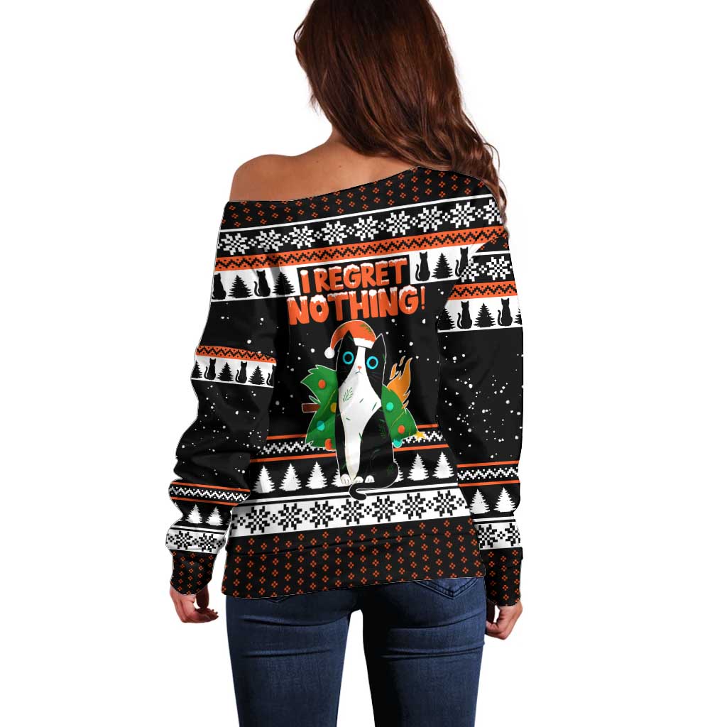 I Regret Nothing Cat Christmas Christmas Off Shoulder Sweater Xmas Holiday Patterns - Wonder Print Shop