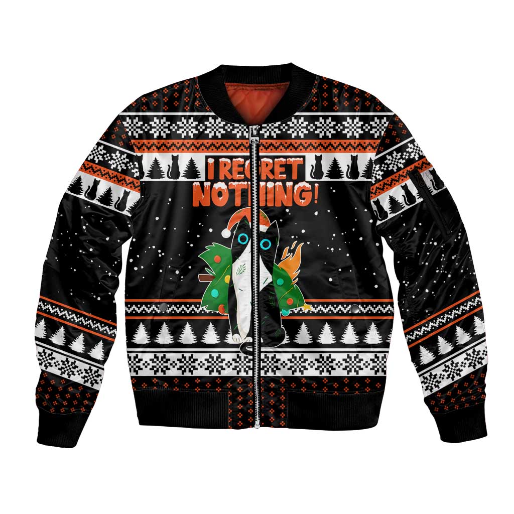 I Regret Nothing Cat Christmas Christmas Sleeve Zip Bomber Jacket Xmas Holiday Patterns - Wonder Print Shop