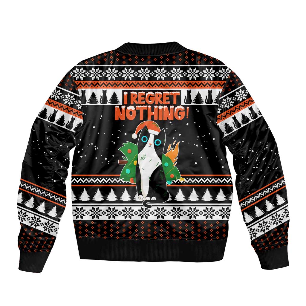 I Regret Nothing Cat Christmas Christmas Sleeve Zip Bomber Jacket Xmas Holiday Patterns - Wonder Print Shop
