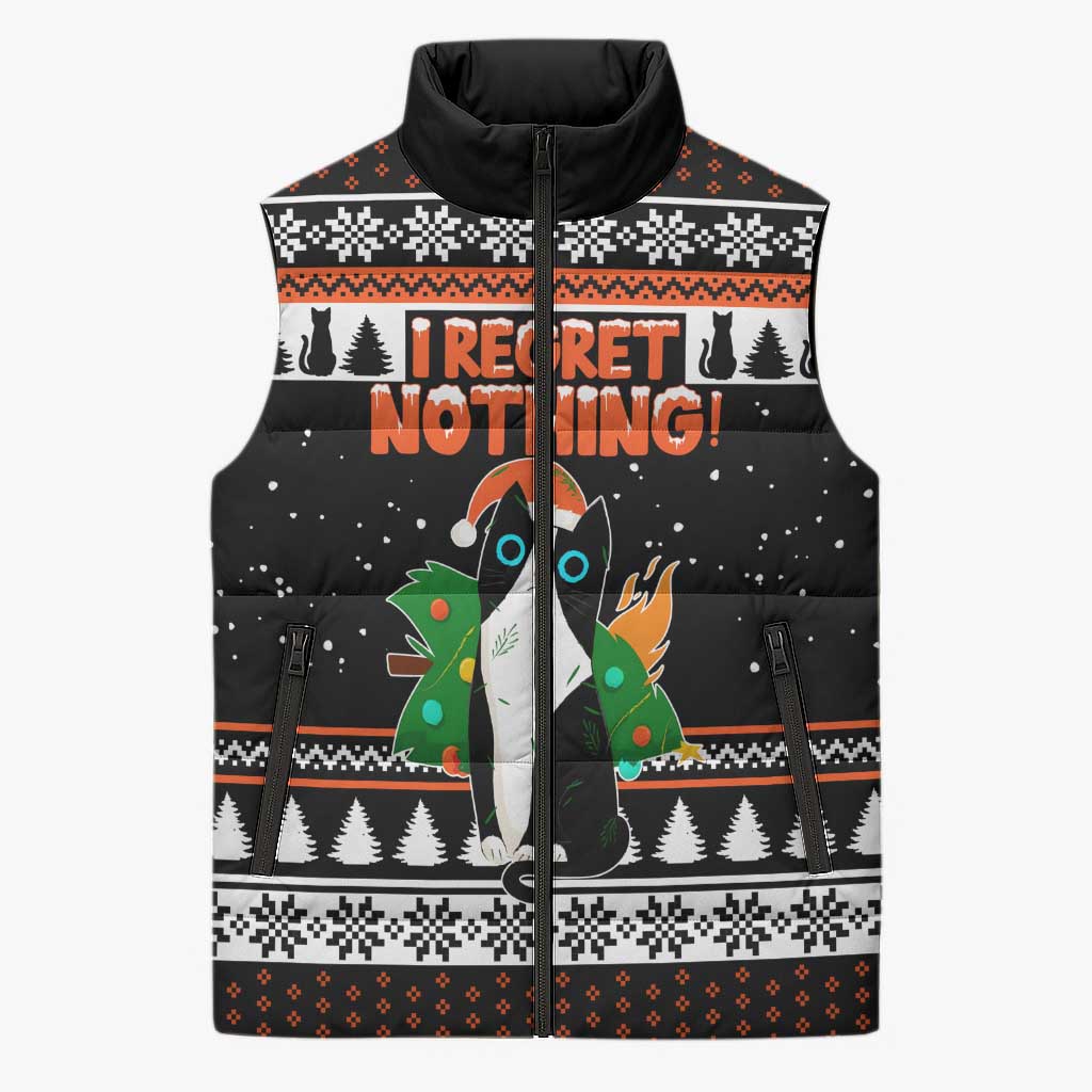 I Regret Nothing Cat Christmas Christmas Sleeveless Puffer Jacket Xmas Holiday Patterns - Wonder Print Shop
