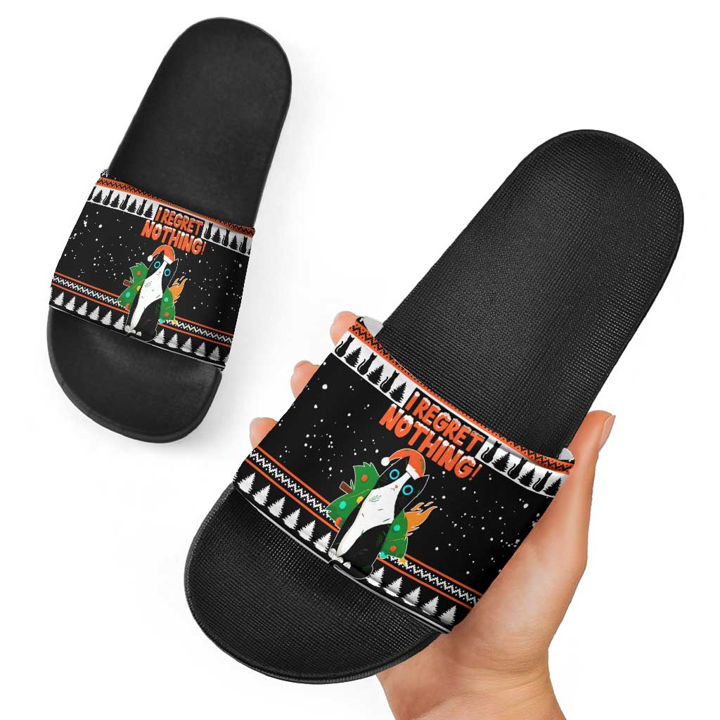 I Regret Nothing Cat Christmas Christmas Slide Sandals Xmas Holiday Patterns - Wonder Print Shop