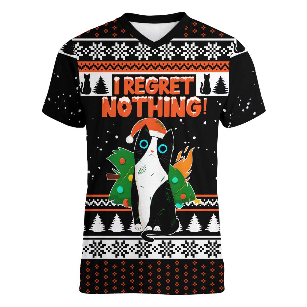 I Regret Nothing Cat Christmas Christmas Women V-Neck T-Shirt Xmas Holiday Patterns - Wonder Print Shop