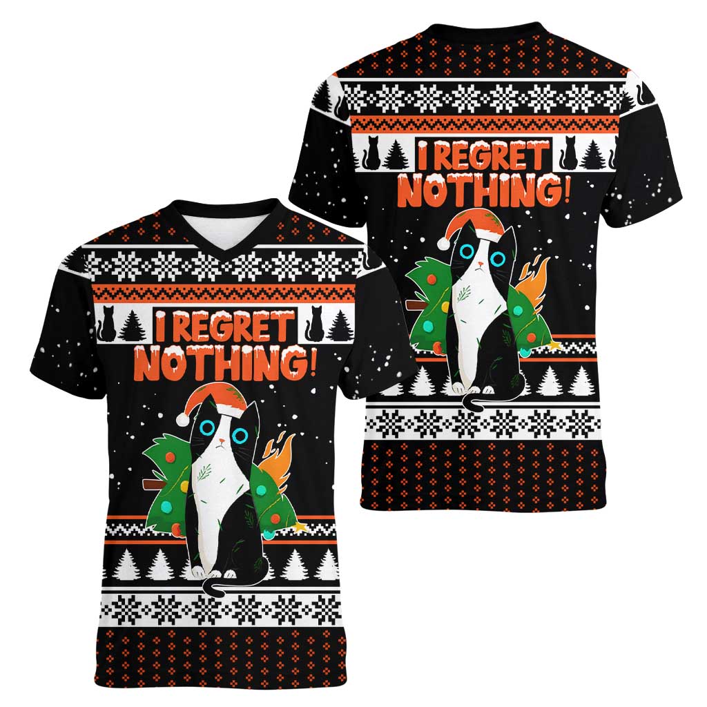 I Regret Nothing Cat Christmas Christmas Women V-Neck T-Shirt Xmas Holiday Patterns - Wonder Print Shop
