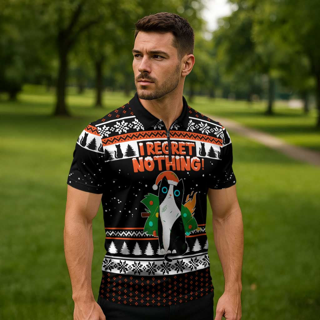 I Regret Nothing Cat Christmas Christmas Zipper Polo Shirt Xmas Holiday Patterns - Wonder Print Shop