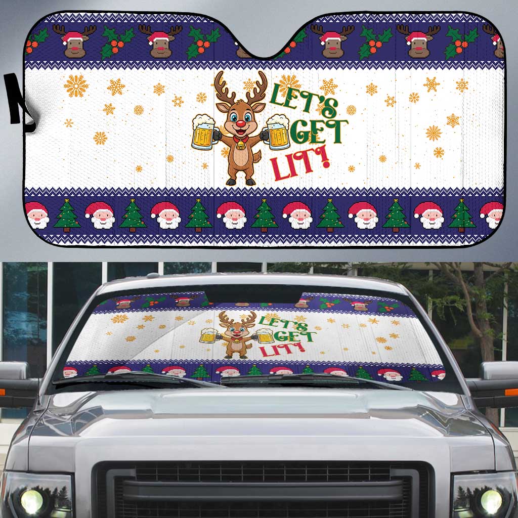 Reindeer Beer Christmas Auto Sun Shade Xmas Holiday Patterns - Wonder Print Shop