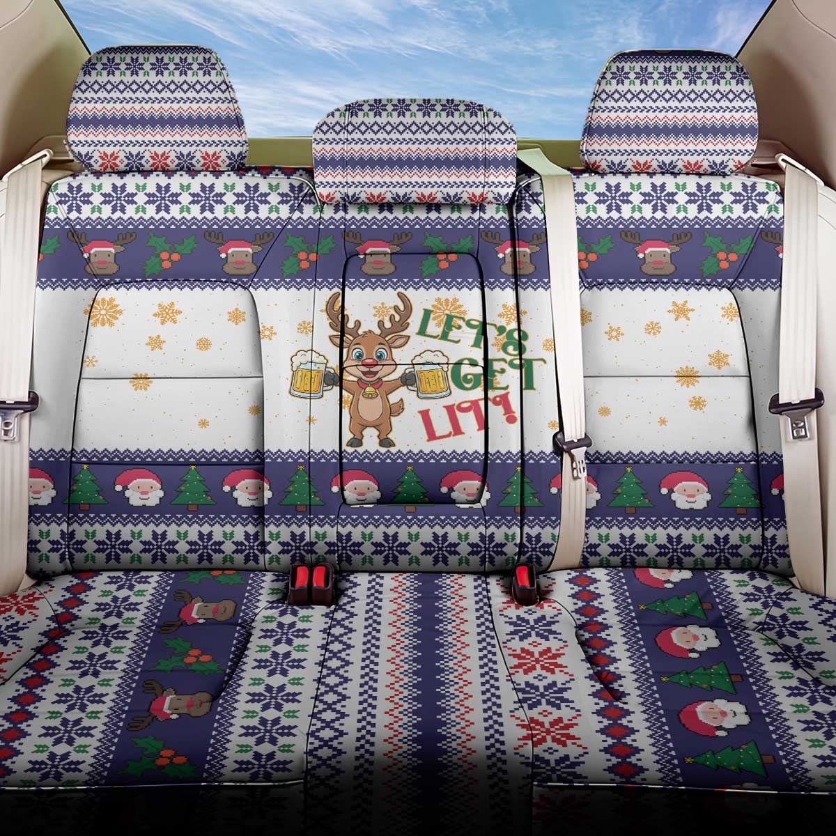 Reindeer Beer Christmas Back Car Seat Cover Xmas Holiday Patterns - Wonder Print Shop