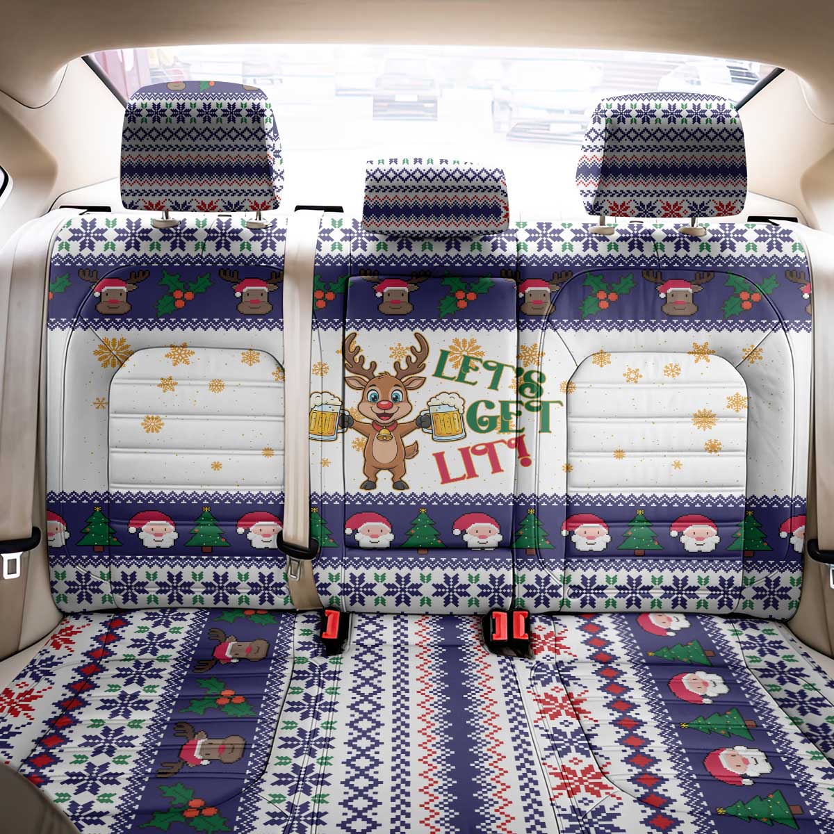 Reindeer Beer Christmas Back Car Seat Cover Xmas Holiday Patterns - Wonder Print Shop