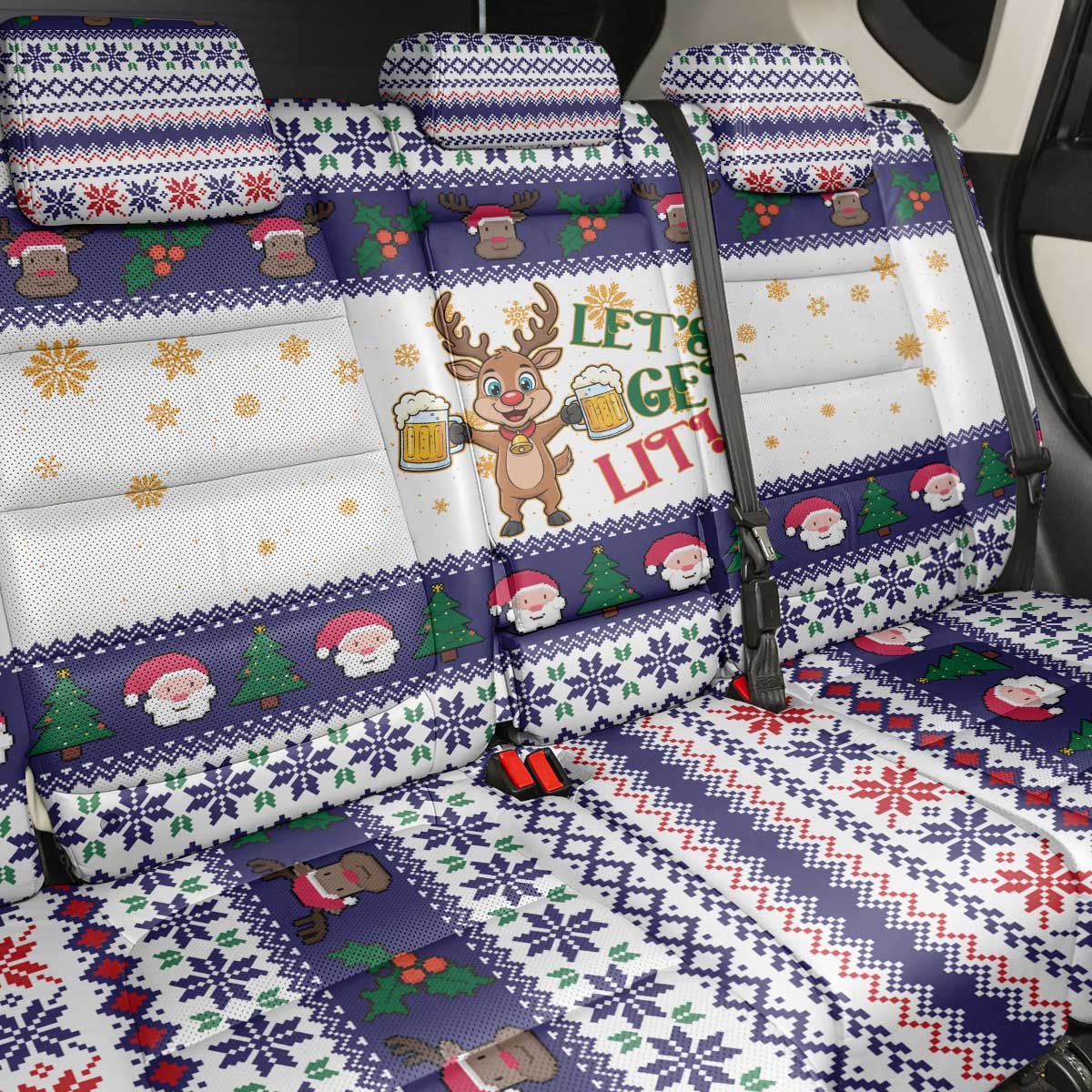 Reindeer Beer Christmas Back Car Seat Cover Xmas Holiday Patterns - Wonder Print Shop
