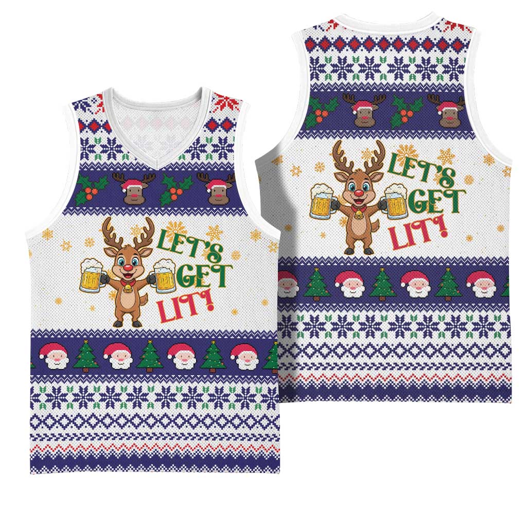 Reindeer Beer Christmas Basketball Jersey Xmas Holiday Patterns - Wonder Print Shop