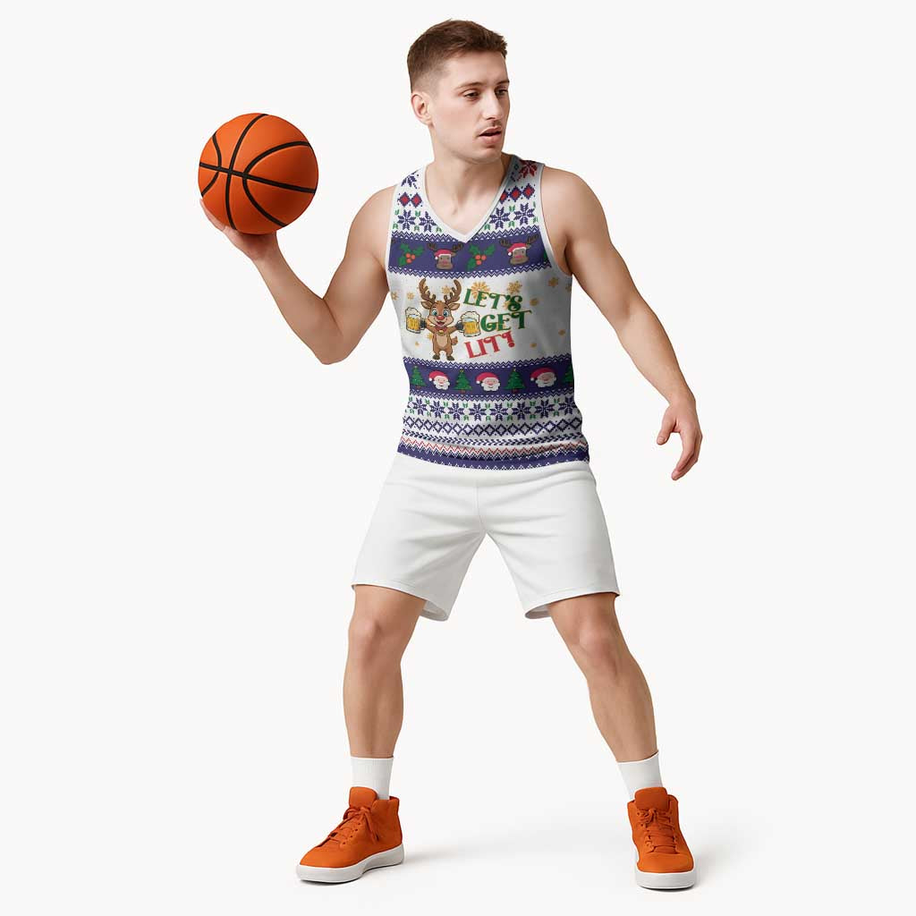 Reindeer Beer Christmas Basketball Jersey Xmas Holiday Patterns - Wonder Print Shop