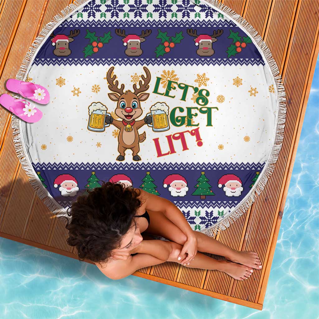 Reindeer Beer Christmas Beach Blanket Xmas Holiday Patterns - Wonder Print Shop