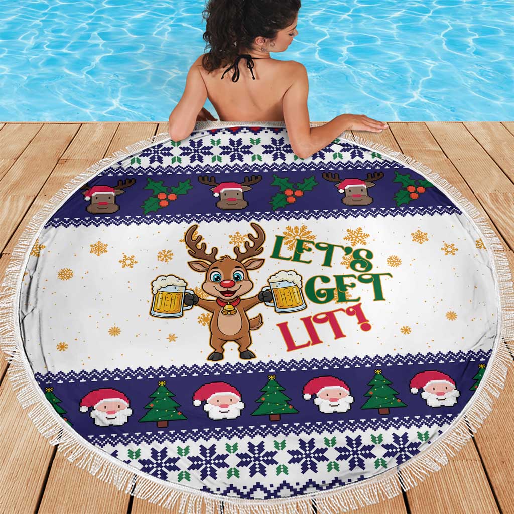 Reindeer Beer Christmas Beach Blanket Xmas Holiday Patterns - Wonder Print Shop