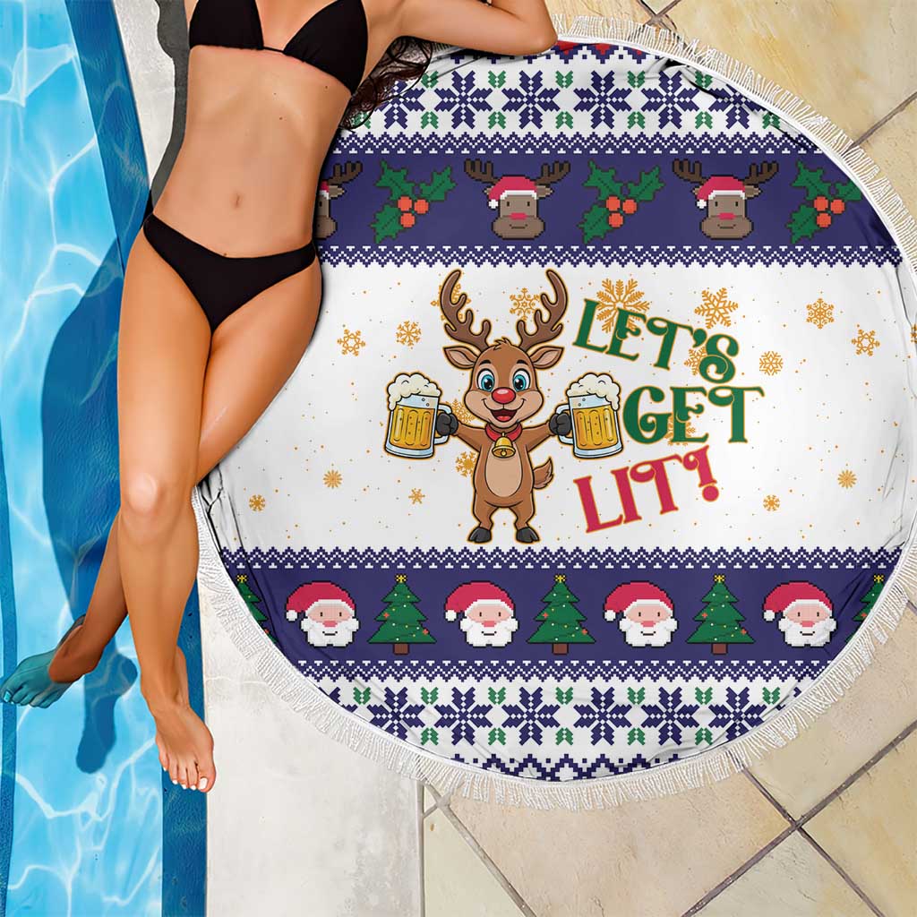 Reindeer Beer Christmas Beach Blanket Xmas Holiday Patterns - Wonder Print Shop