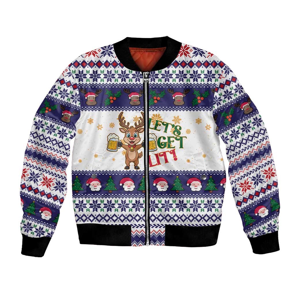 Reindeer Beer Christmas Bomber Jacket Xmas Holiday Patterns - Wonder Print Shop