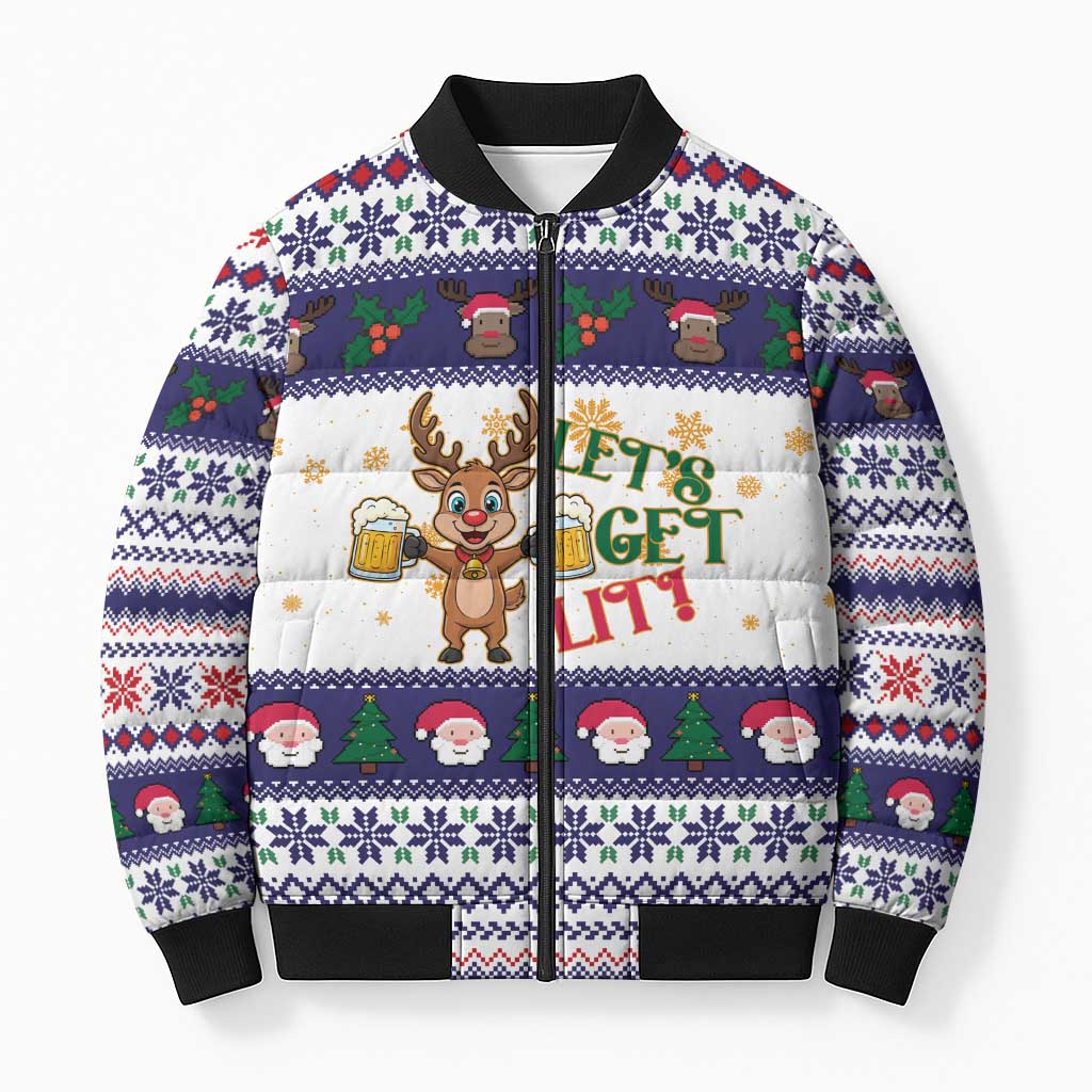 Reindeer Beer Christmas Bomber Puffer Jacket Xmas Holiday Patterns - Wonder Print Shop