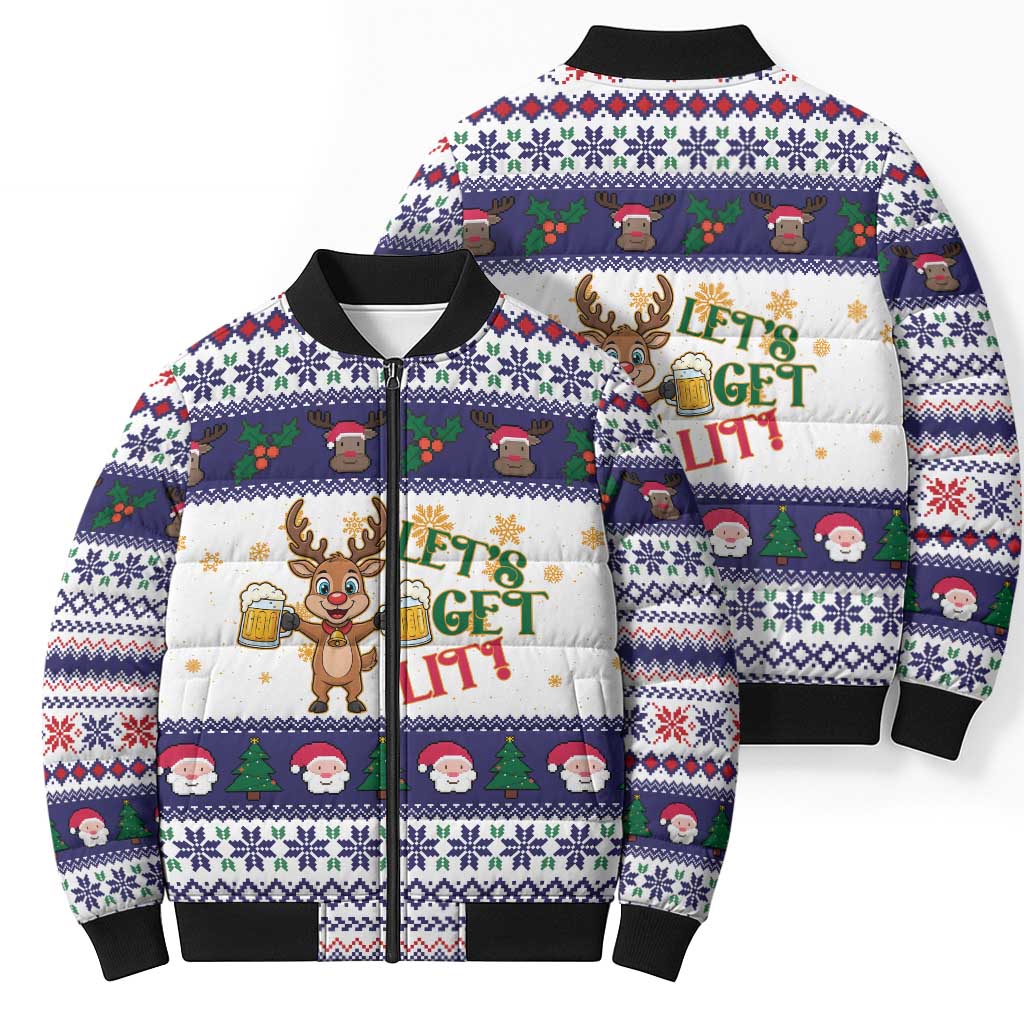 Reindeer Beer Christmas Bomber Puffer Jacket Xmas Holiday Patterns - Wonder Print Shop