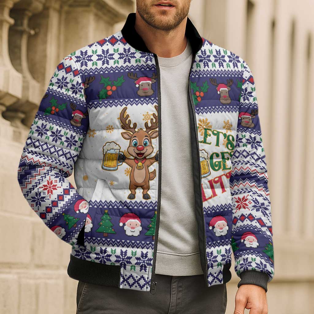 Reindeer Beer Christmas Bomber Puffer Jacket Xmas Holiday Patterns - Wonder Print Shop