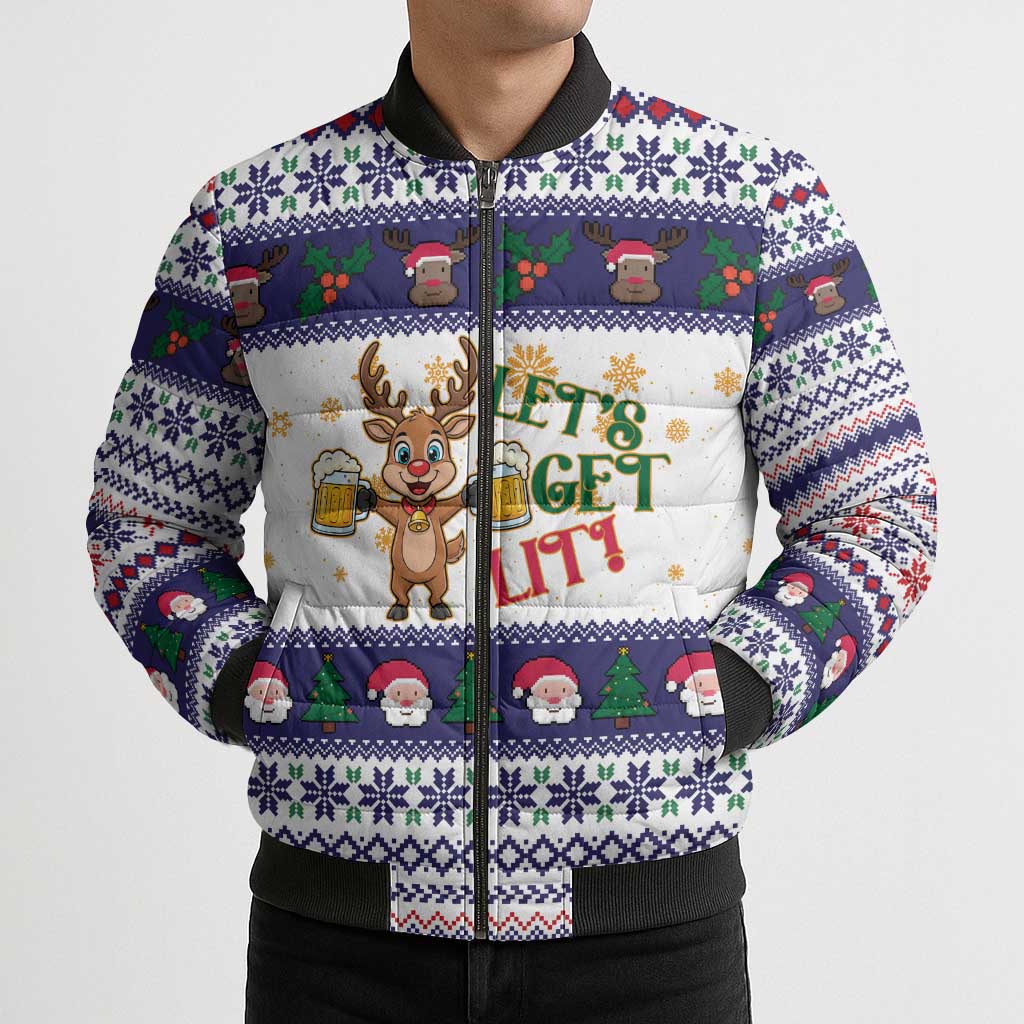 Reindeer Beer Christmas Bomber Puffer Jacket Xmas Holiday Patterns - Wonder Print Shop