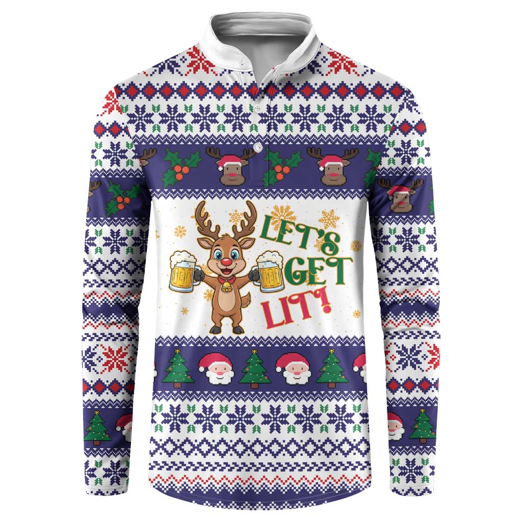 Reindeer Beer Christmas Button Sweatshirt Xmas Holiday Patterns - Wonder Print Shop