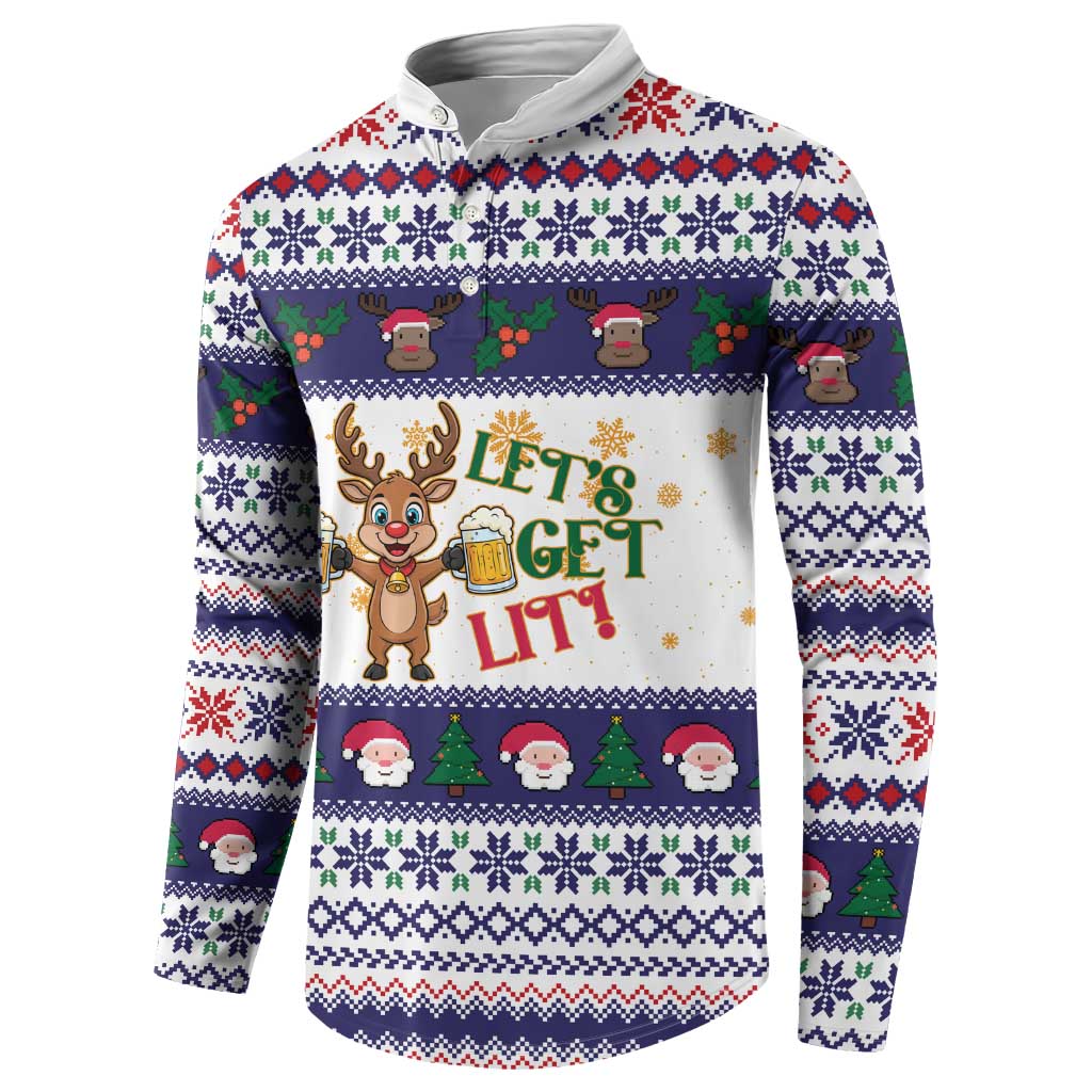 Reindeer Beer Christmas Button Sweatshirt Xmas Holiday Patterns - Wonder Print Shop