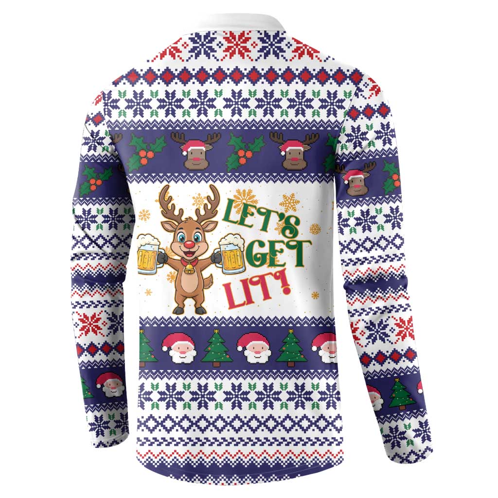 Reindeer Beer Christmas Button Sweatshirt Xmas Holiday Patterns - Wonder Print Shop