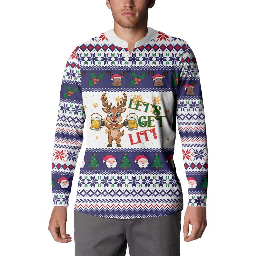 Reindeer Beer Christmas Button Sweatshirt Xmas Holiday Patterns - Wonder Print Shop