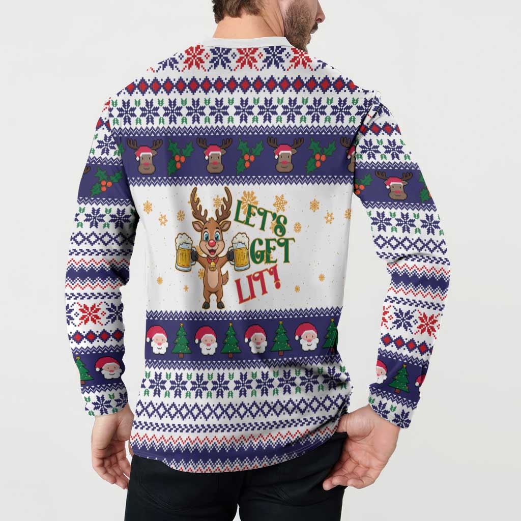 Reindeer Beer Christmas Button Sweatshirt Xmas Holiday Patterns - Wonder Print Shop