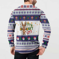 Reindeer Beer Christmas Button Sweatshirt Xmas Holiday Patterns - Wonder Print Shop