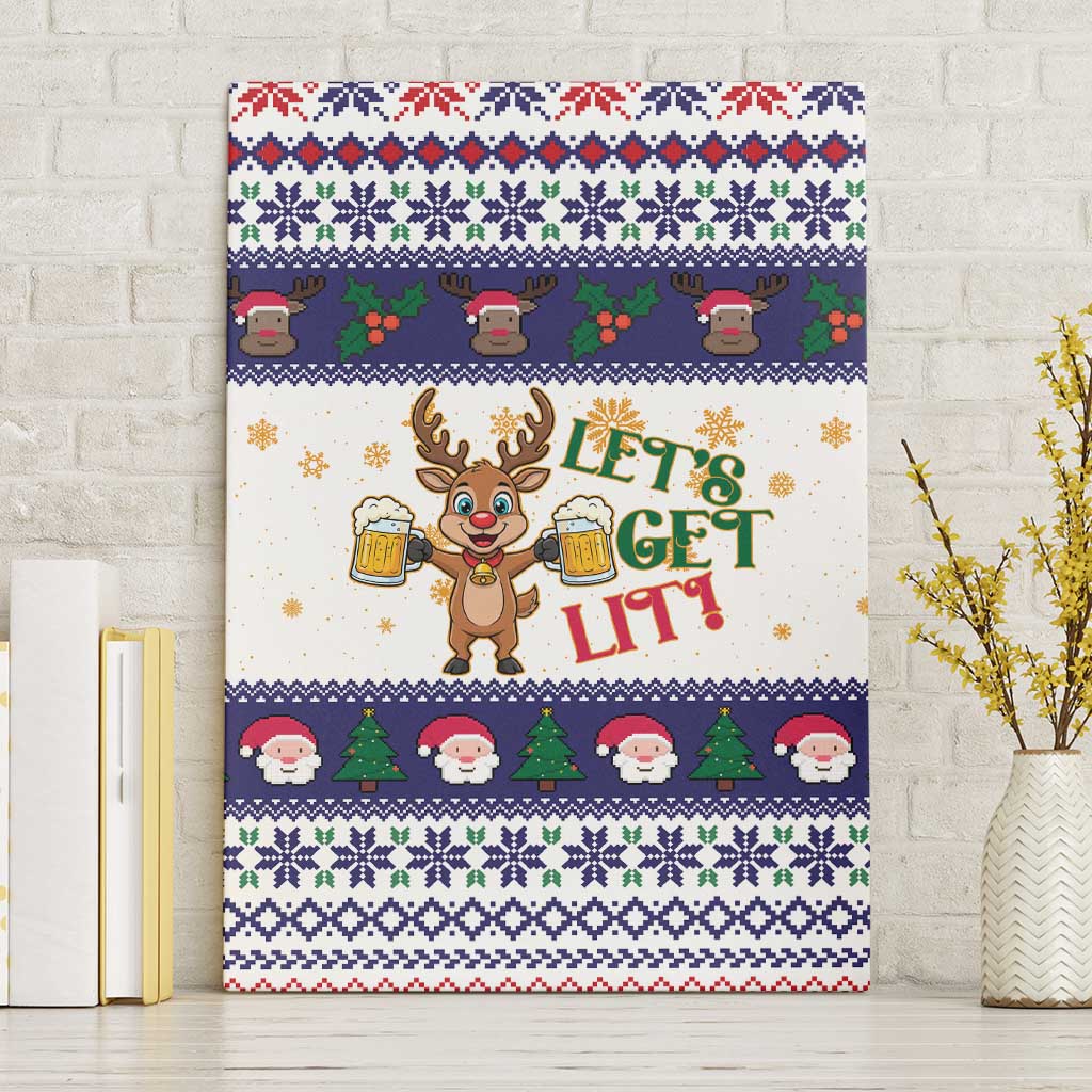 Reindeer Beer Christmas Canvas Wall Art Xmas Holiday Patterns - Wonder Print Shop