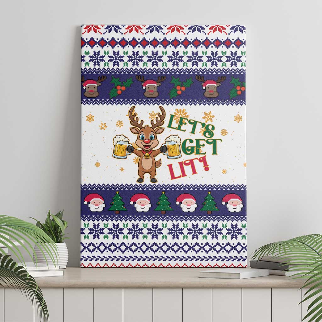 Reindeer Beer Christmas Canvas Wall Art Xmas Holiday Patterns - Wonder Print Shop