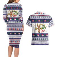 Reindeer Beer Christmas Couples Matching Long Sleeve Bodycon Dress and Hawaiian Shirt Xmas Holiday Patterns - Wonder Print Shop