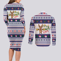 Reindeer Beer Christmas Couples Matching Long Sleeve Bodycon Dress and Long Sleeve Button Shirt Xmas Holiday Patterns - Wonder Print Shop
