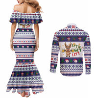 Reindeer Beer Christmas Couples Matching Mermaid Dress and Long Sleeve Button Shirt Xmas Holiday Patterns - Wonder Print Shop