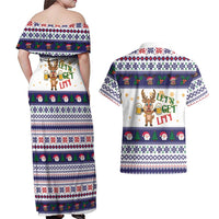 Reindeer Beer Christmas Couples Matching Off Shoulder Maxi Dress and Hawaiian Shirt Xmas Holiday Patterns - Wonder Print Shop