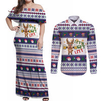 Reindeer Beer Christmas Couples Matching Off Shoulder Maxi Dress and Long Sleeve Button Shirt Xmas Holiday Patterns - Wonder Print Shop