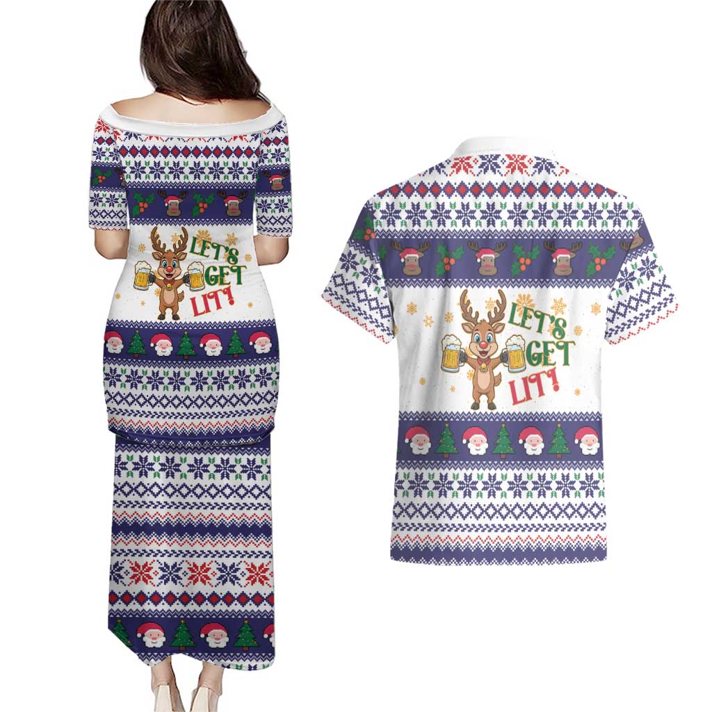 Reindeer Beer Christmas Couples Matching Puletasi and Hawaiian Shirt Xmas Holiday Patterns - Wonder Print Shop