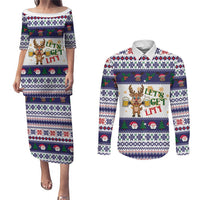 Reindeer Beer Christmas Couples Matching Puletasi and Long Sleeve Button Shirt Xmas Holiday Patterns - undefined