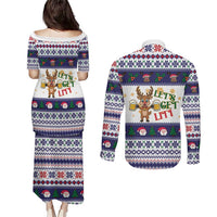 Reindeer Beer Christmas Couples Matching Puletasi and Long Sleeve Button Shirt Xmas Holiday Patterns - undefined