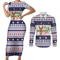 Reindeer Beer Christmas Couples Matching Short Sleeve Bodycon Dress and Long Sleeve Button Shirt Xmas Holiday Patterns - Wonder Print Shop