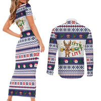 Reindeer Beer Christmas Couples Matching Short Sleeve Bodycon Dress and Long Sleeve Button Shirt Xmas Holiday Patterns - Wonder Print Shop