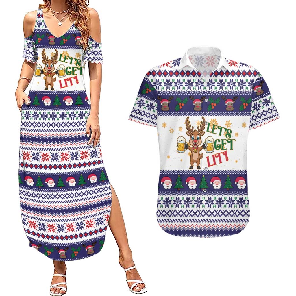 Reindeer Beer Christmas Couples Matching Summer Maxi Dress and Hawaiian Shirt Xmas Holiday Patterns - Wonder Print Shop