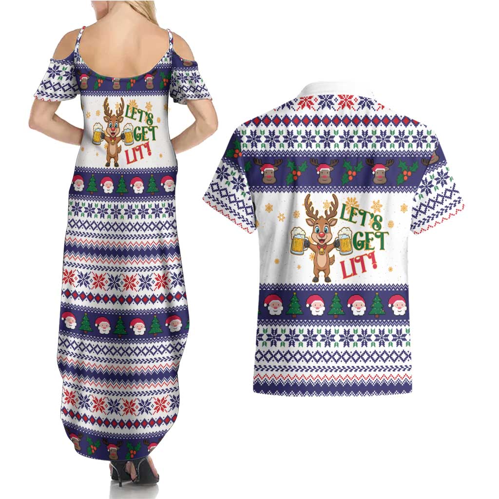 Reindeer Beer Christmas Couples Matching Summer Maxi Dress and Hawaiian Shirt Xmas Holiday Patterns - Wonder Print Shop