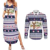 Reindeer Beer Christmas Couples Matching Summer Maxi Dress and Long Sleeve Button Shirt Xmas Holiday Patterns - Wonder Print Shop