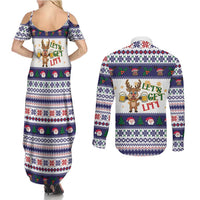 Reindeer Beer Christmas Couples Matching Summer Maxi Dress and Long Sleeve Button Shirt Xmas Holiday Patterns - Wonder Print Shop