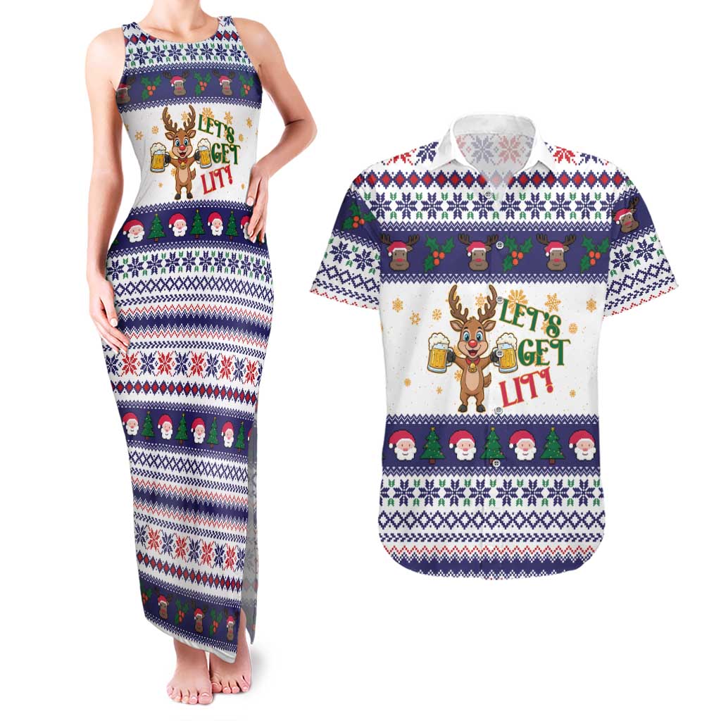 Reindeer Beer Christmas Couples Matching Tank Maxi Dress and Hawaiian Shirt Xmas Holiday Patterns - Wonder Print Shop