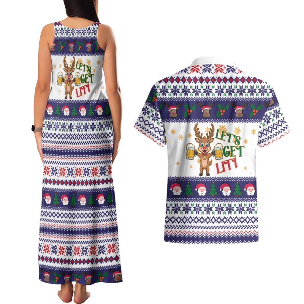 Reindeer Beer Christmas Couples Matching Tank Maxi Dress and Hawaiian Shirt Xmas Holiday Patterns - Wonder Print Shop